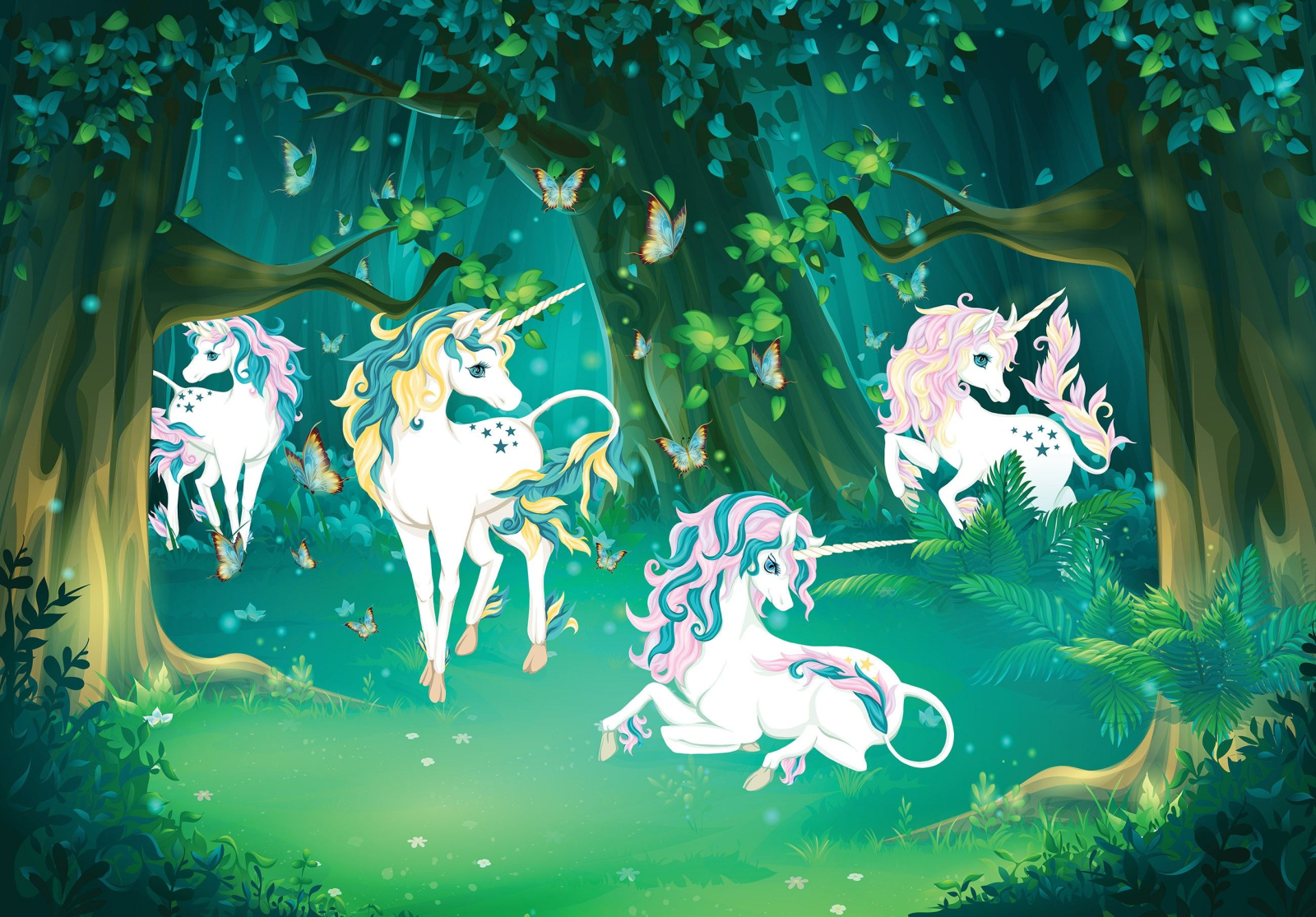 Детски Флис Фототапет UNICORN- Еднорози в приказната гора
